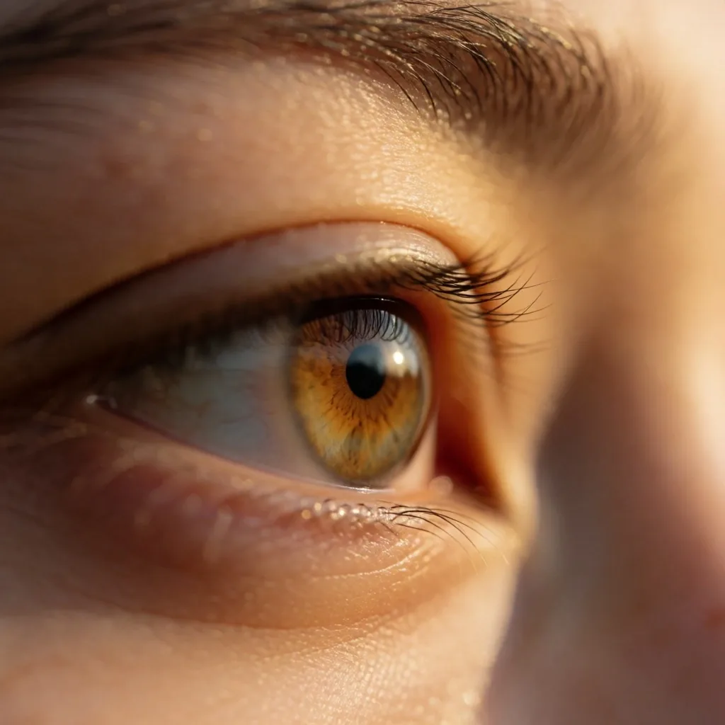 Primer plano de un ojo iluminado con luz de tarde